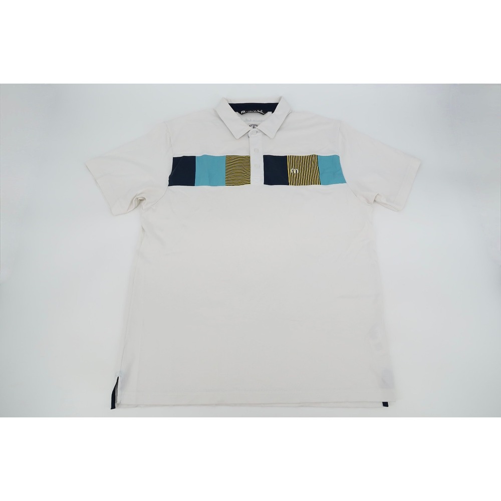 Travis‎ Mathew Men's XL White Navy Striped Performance Golf Polo Short Sleeve - Picture 2 of 10
